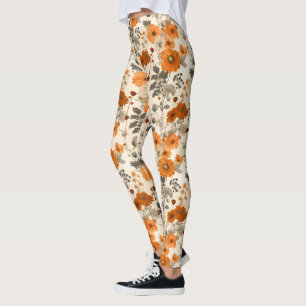 Vintage rustikale Burnt Orange Fall Blume Muster Leggings