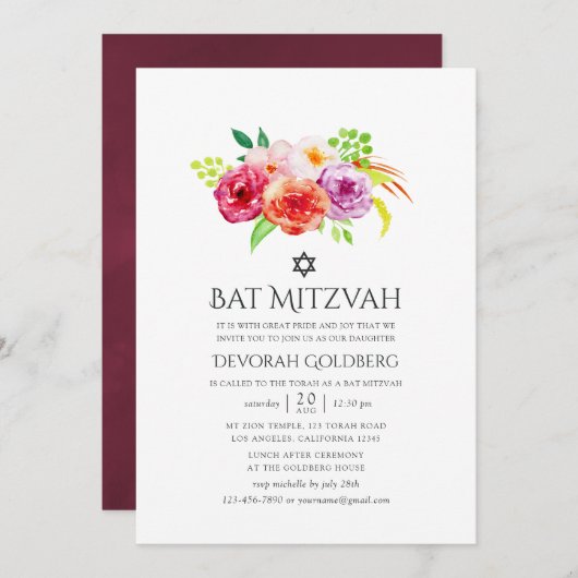 Vintage Rustikale Charm Bat Mitzvah Einladung (Vorne/Hinten)