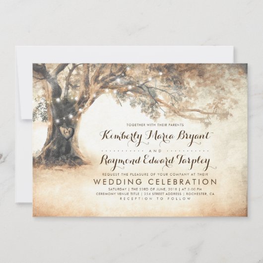 Vintage Rustikale Eichenbaumhochzeit Einladung (Vorderseite)