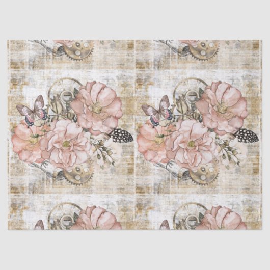 Vintage rustikale Ephemera Rosa Blumenbeutel Seidenpapier (Vorderseite)