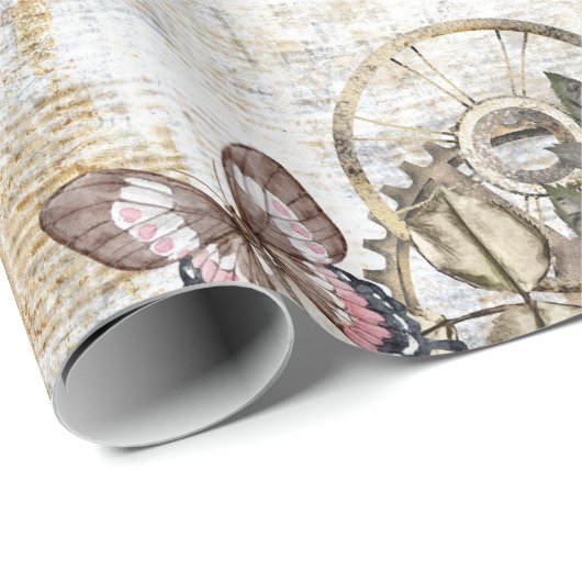 Vintage rustikale Ephemonie Rosa Blüte Geschenkpapier (Rolleneckpunkt)