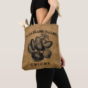 Vintage rustikale falsche Jute-Zwiebelsack-Schablo Tasche