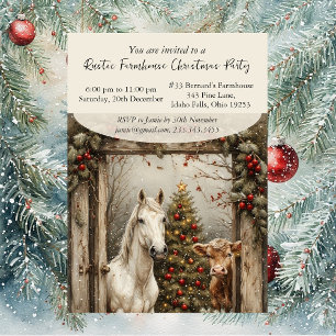 Vintage rustikale Farmhaus-Pferd Kuh Weihnachtsfei Einladung