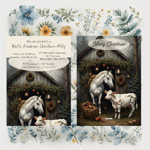 Vintage rustikale Farmhaus-Pferd-Kuh-Weihnachtsfei Einladung