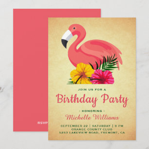Vintage-rustikale Flamingo-Geburtstagsfeier mit Bl Einladung