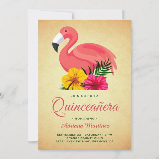 Vintage Rustikale Flamingo Quinceanera Einladung (Vorderseite)