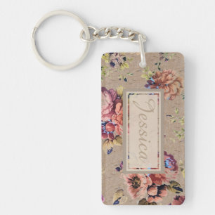 Vintage Rustikale Florale Personalisierung Schlüsselanhänger