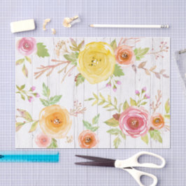 Vintage rustikale, gelbe, rosa, blumenfarbene Aqua Seidenpapier