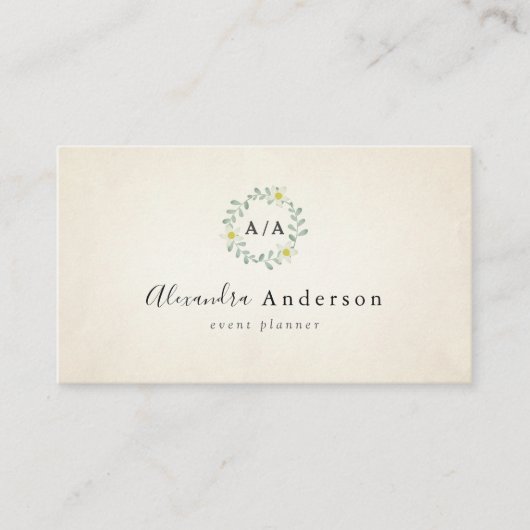 Vintage Rustikale Green Wreath Black Business Card Visitenkarte (Vorderseite)