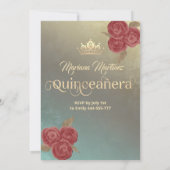 Vintage rustikale Hand Fan Rose tiara Quince Einladung (Rückseite)