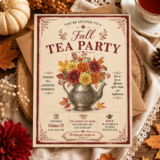 Vintage Rustikale Herbst-Teeparty im Herbst Einladung
