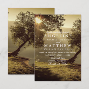 Vintage Rustikale Herbstbaumreihe mit Lichtereihen Einladung