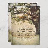 Vintage Rustikale Herbstbaumreihe mit Lichtereihen Einladung (Vorne/Hinten)