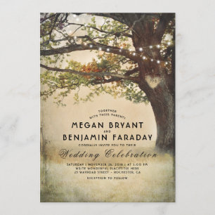 Vintage Rustikale Herbstbaumreihe mit Lichtereihen Einladung