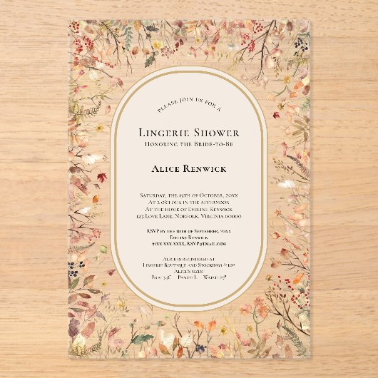 Vintage Rustikale Herbstbeige Fingerie Dusche Acryleinladungen (Vorderseite)