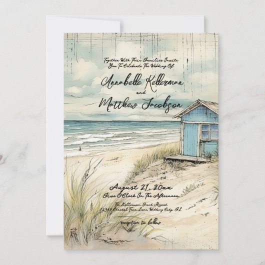 Vintage Rustikale Hochzeit am Küstenstrand Einladung (Vorderseite)