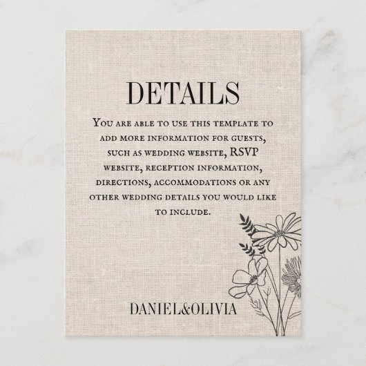 Vintage Rustikale Hochzeit Begleitkarte (Vorderseite)