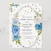 Vintage rustikale Hochzeit Blumen Goldstars Einladung (Vorne/Hinten)