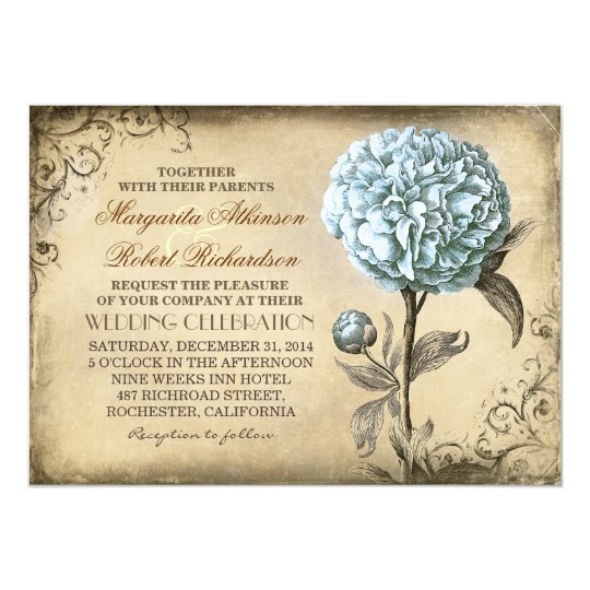 Vintage Rustikale Hochzeitseinladung Mit Blauer Einladung Zazzle De