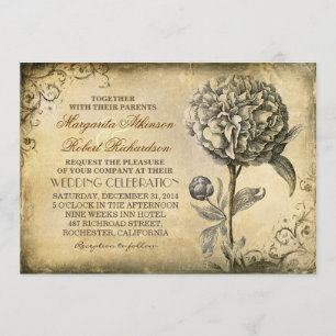 Vintage rustikale Hochzeitseinladung mit Peonblüte Einladung
