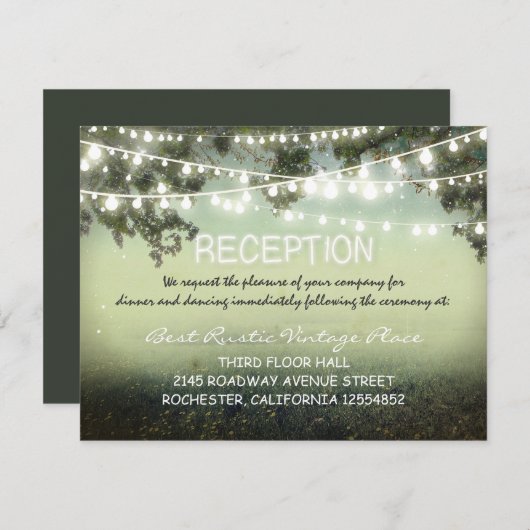 Vintage rustikale Hochzeitskarten mit Lichtern Begleitkarte (Vorne/Hinten)