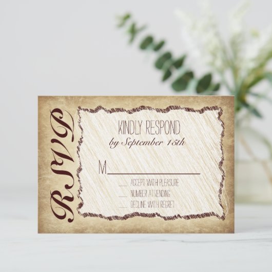 Vintage Rustikale Hochzeitskarten RSVP Karte (Stehend Vorderseite)