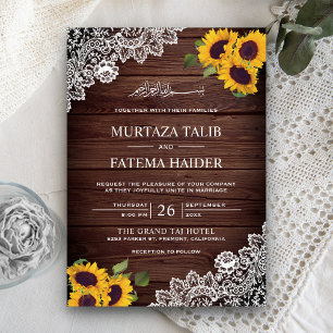 Vintage rustikale Holzwolle Sonnenblume Islamische Einladung