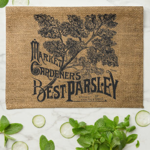 Vintage rustikale Imitate Burlap Parsley Herb Sack Geschirrtuch