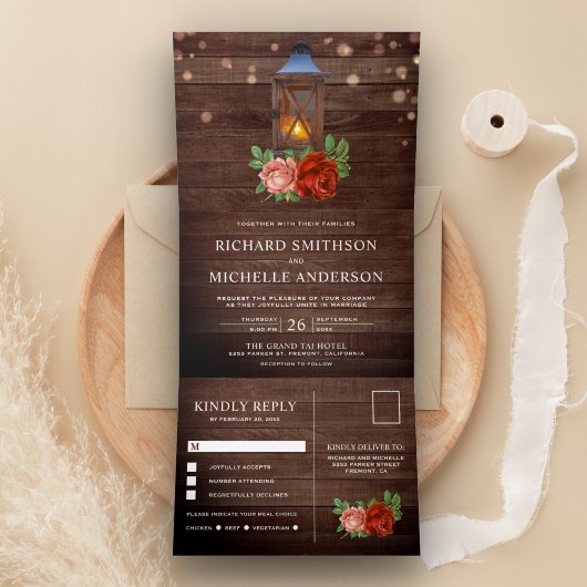 Vintage Rustikale Landblumenzunge Dreifach Gefaltete Einladung