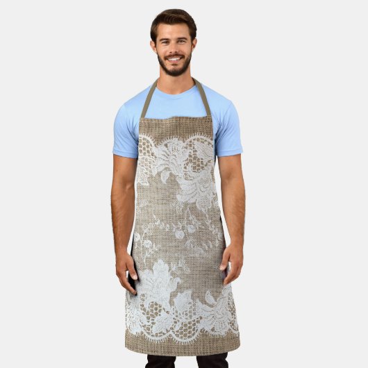 Vintage rustikale Landschaft Traditioneller Burlap Schürze (Getragen)