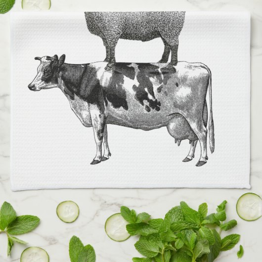 Vintage Rustikale Landtiere Pyramide Geschirrtuch (Gefaltet)