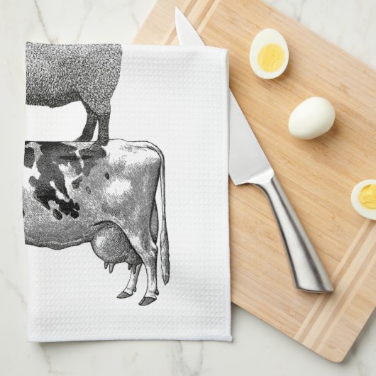 Vintage Rustikale Landtiere Pyramide Geschirrtuch (Viertel Falte)