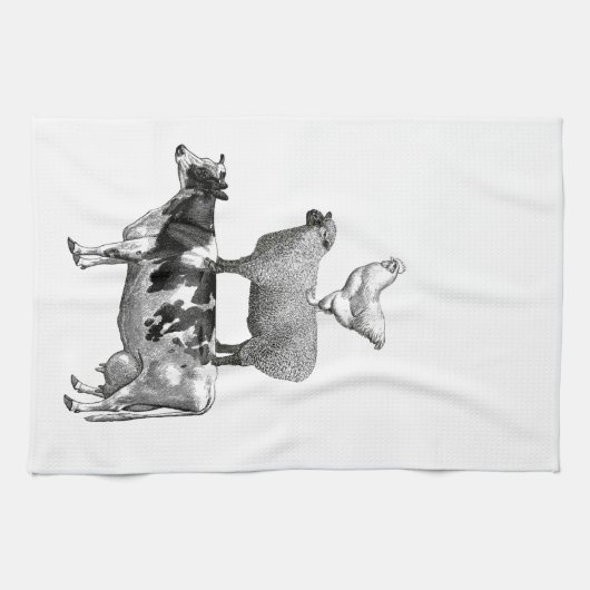 Vintage Rustikale Landtiere Pyramide Geschirrtuch (Horizontal)