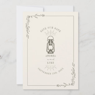 Vintage Rustikale Laterne Grüne Hochzeit Termin vo Save The Date
