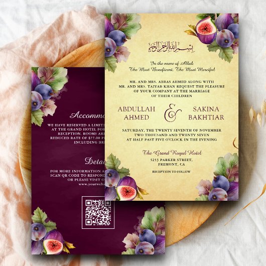 Vintage rustikale Lila Figs QR-Code für muslimisch Einladung