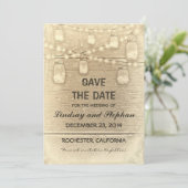 Vintage rustikale Mason-Gläser Save the Date Karte (Stehend Vorderseite)