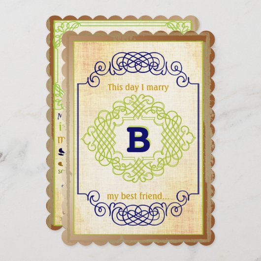 Vintage rustikale mittelalterliche blaue Kupfer un Einladung (Vorne/Hinten)