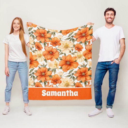 Vintage rustikale Orangen Herbst-Blume Muster Fleecedecke (Beispiel)