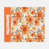Vintage rustikale Orangen Herbst-Blume Muster Fleecedecke (Vorderseite (Horizontal))
