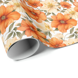 Vintage rustikale Orangen Herbst-Blume Muster Geschenkpapier