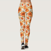 Vintage rustikale Orangen Herbst-Blume Muster Leggings (Rückseite)