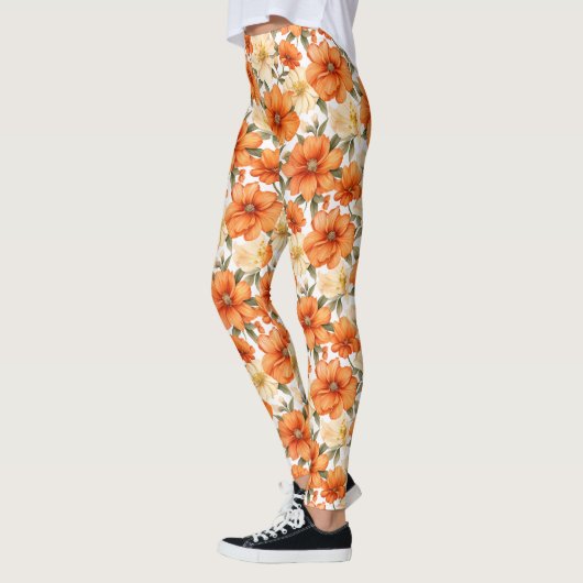 Vintage rustikale Orangen Herbst-Blume Muster Leggings (Links)
