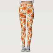 Vintage rustikale Orangen Herbst-Blume Muster Leggings (Vorderseite)