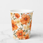 Vintage rustikale Orangen Herbst-Blume Muster Pappbecher (Rückseite)