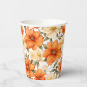 Vintage rustikale Orangen Herbst-Blume Muster Pappbecher (Links)