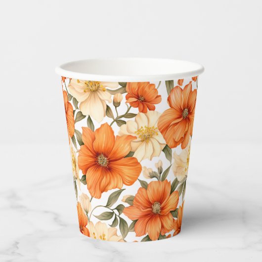 Vintage rustikale Orangen Herbst-Blume Muster Pappbecher (Vorderseite)