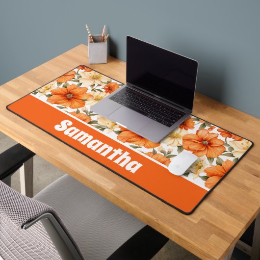 Vintage rustikale Orangen Herbst-Blume Muster Schreibtischunterlage (Büro 2)