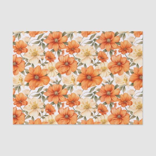 Vintage rustikale Orangen Herbst-Blume Muster Seidenpapier (Vorderseite)