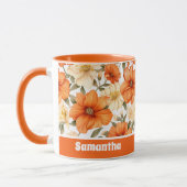 Vintage rustikale Orangen Herbst-Blume Muster Tasse (Links)