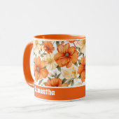 Vintage rustikale Orangen Herbst-Blume Muster Tasse (Vorderseite Links)